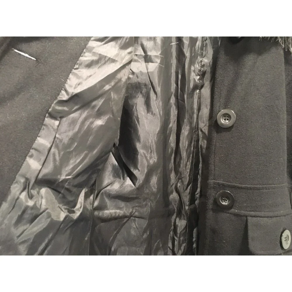 Voice  Long Wool Coat Faux Fur Collar Button Up Fully Lined - Picture 12 of 16